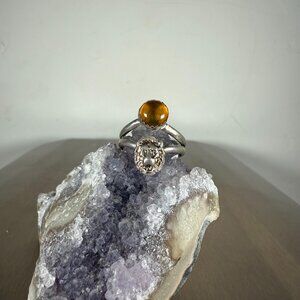 Sterling Silver Ring Brown Tiger’s Eye Oval Gemstone Unique Jewelry Size 8.5